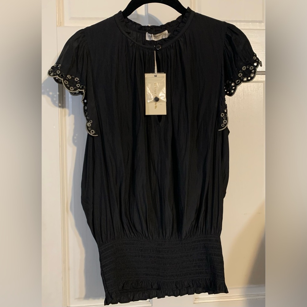 Ramy Brook Black Eyelet-Sleeve Women’s Top